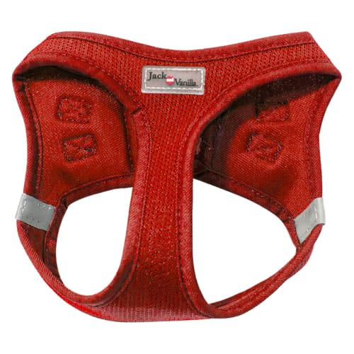 JACK AND VANILLA, Atmungsaktives Hundegeschirr aus Mesh, perfekte Passform, Leuchtend rotes Design, schnelle Clips für einfache Verwendung, Größe XXS (30–33 cm), rot, Expeditionsmodell von JACK AND VANILLA