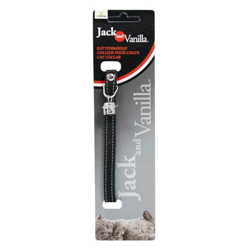 JACK AND VANILLA, Halskette aus schwarzem Katzenfettleder, Elegantes und verstellbares Design, integrierte Sicherheit, leicht zu reinigen, 10 mm breit, 30 cm lang, Schwarze Farbe, Ledermuster von JACK AND VANILLA