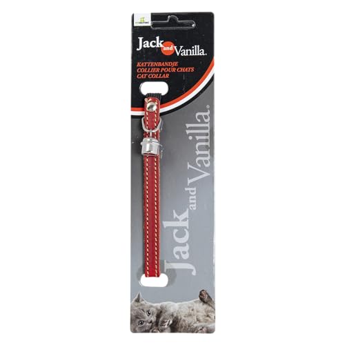 JACK AND VANILLA, Fettlederhalsband für rote Katzen, verstellbar, integrierte Sicherheit, leicht zu reinigen, 10 mm breit und 30 cm lang, ideal für aktive Katzen, Ledermodell von JACK AND VANILLA