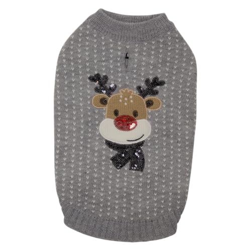 JACK AND VANILLA, weicher Wollpullover für Hunde mit festlichem Rentiermuster, ideal für den Winter, maschinenwaschbar, Größe M, Grau, Modell 5Th Avenue Dogwalk von JACK AND VANILLA