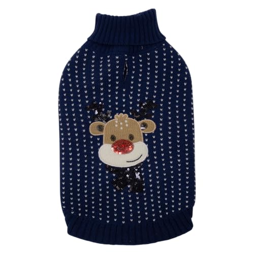 JACK AND VANILLA Festlicher Rentier-Hundepullover, weich, atmungsaktiv, perfekt für den Winter, XL, Dunkelblau, 5Th Avenue Dogwalk von JACK AND VANILLA