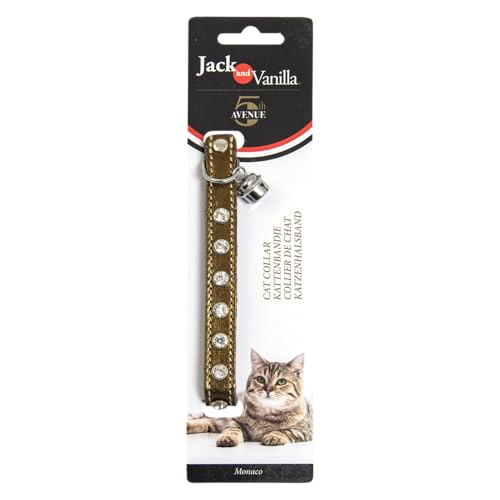 JACK AND VANILLA, stilvolles, leichtes und langlebiges bronzefarbenes Katzenhalsband, verstellbar für optimalen Komfort, mit integriertem Sicherheitssystem, 14 x 30 cm, bronzefarben, Modell Monaco von JACK AND VANILLA
