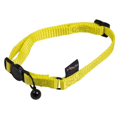 JACK AND VANILLA, Gelbes Katzenhalsband aus Nylon, widerstandsfähig und verstellbar, Sicherheitsschnalle, Positionsglocke, optimaler Komfort, Größe 10 mm, 24 – 35 cm, Nylonmodell von JACK AND VANILLA
