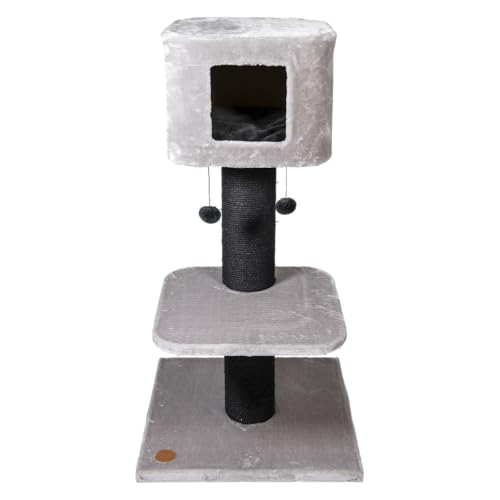 JACK AND VANILLA, Moderner Kratzbaum für Katzen, Elegantes in Grau und Schwarz, multifunktional mit Ruhe- und Spielbereichen, Maße 60 x 60 x 115cm, ideal für Jede Inneneinrichtung, Kratzbaummodell von JACK AND VANILLA