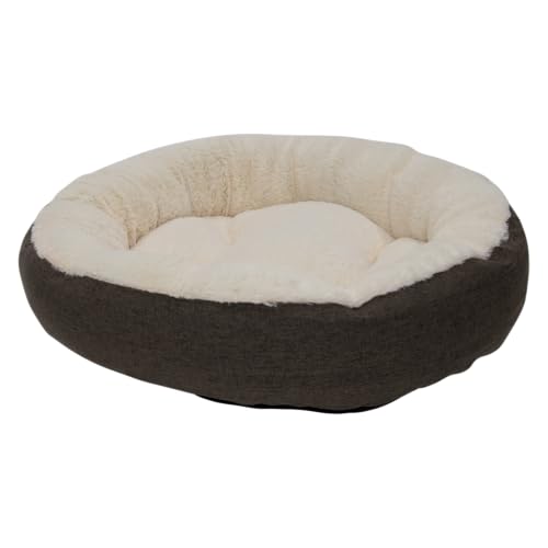 JACK AND VANILLA, Bequemer runder Korb für Hunde und Katzen, Elegantes Design in Dunkelbraun, leicht zu reinigen, Maße 65 x 65 x 17 cm, perfekt für eine gemütliche Ruhepause von JACK AND VANILLA