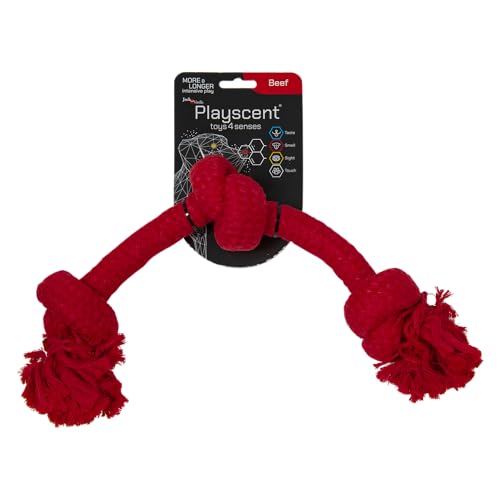 JACK AND VANILLA, Strapazierfähiges Seil für Hunde, Rindfleischgeschmack, ideal für interaktives Spielen und Zahnreinigung, Länge 48 cm, natürliche Farbe, Playscent-Modell von JACK AND VANILLA