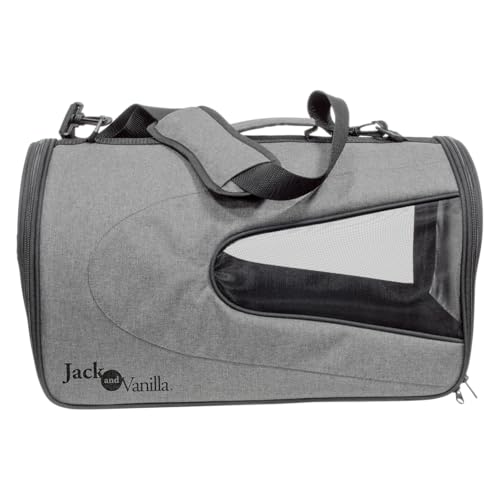 JACK AND VANILLA, Transportbox für Haustiere 26 x 46 x 27 cm, widerstandsfähiger und wasserdichter Stoff, optimale Belüftung, modernes Design, grau/schwarz, Reisemodell von JACK AND VANILLA
