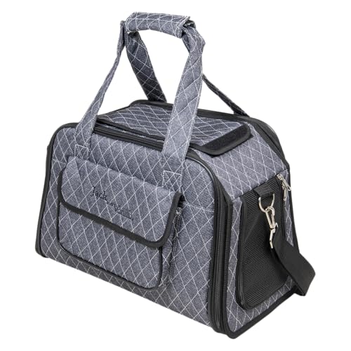 JACK AND VANILLA, Transportbox für Haustiere, ergonomisch und langlebig, mit optimaler Belüftung, leicht zu reinigen, Maße 43 x 25 x 28 cm, Grau, Modell Bizou von JACK AND VANILLA
