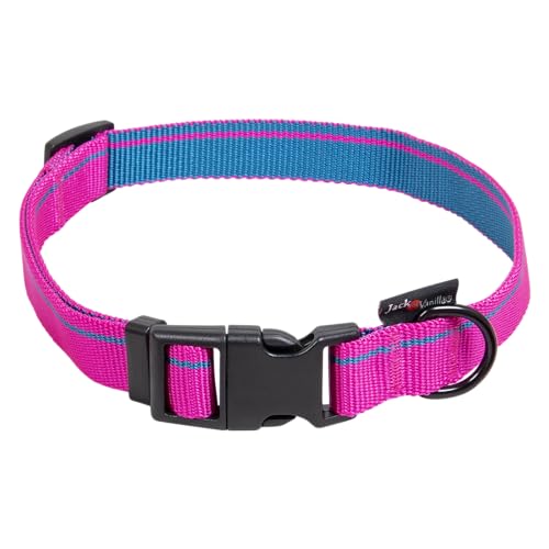 JACK AND VANILLA, Verstellbares rosa gestreiftes Halsband für Hunde und Katzen, elegantes und langlebiges Design, verstärkte Sicherheit, Größe XL 20 mm, verstellbar von 39 bis 65cm, gestreiftes Modell von JACK AND VANILLA