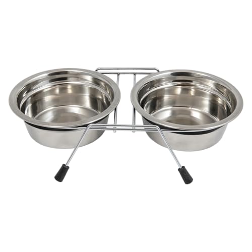 JACK AND VANILLA Leises Napf-Set aus Edelstahl, 2 x 820 ml, stilvolles, rutschfestes Design, ideal für Hunde und Katzen, silbernes Bon-Appetit-Design von JACK AND VANILLA