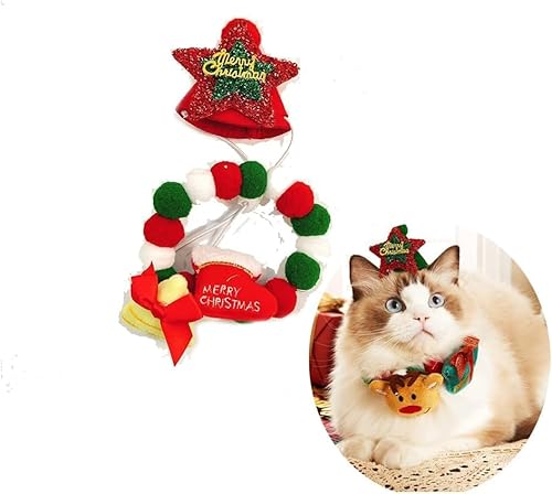 2 Stück Weihnachts-Elch-Kostüm für Haustiere - Verstellbares Halsband mit Plüsch-Hut & Pom-Poms in Rot/Grün für Katzen und Hunde (4, l) von JACKANNA