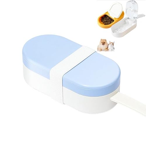 2-in-1 Hänge-Wasserflasche für Hunde – Tragbarer Futter- & Wasserspender für unterwegs – Leichtes Outdoor-Reise-Set mit Karabinerhaken Hundetrinkflasche, Futternapf (Blau Weiß, 0.35kg) von JACKANNA