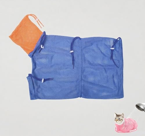 Atmungsaktive Katzen-Badetasche aus Mesh – Anti-Kratzer & Biss, Ideal für Nägelschneiden, Baden & Medikamentengabe (Blau) von JACKANNA
