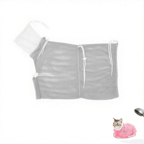 Atmungsaktive Katzen-Badetasche aus Mesh – Anti-Kratzer & Biss, Ideal für Nägelschneiden, Baden & Medikamentengabe (Grau) von JACKANNA