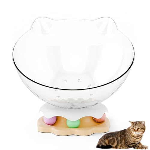 Drehbares Katzenbett mit erhöhtem Nest – rutschfeste Schlaf- Spielzone für Kätzchen, inkl. interaktivem Spielzeug Haustierzubehör (Groß gelb 35cm) von JACKANNA