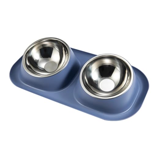 Edelstahl Haustiernapf Set erhöht 15° - Anti-Rutsch Katzen- & Hundenapf mit Whisker-Relief, Anti-Erbrechen Design für Futter & Wasser, abnehmbar & spülmaschinengeeignet (Blau, EIN Satz) von JACKANNA