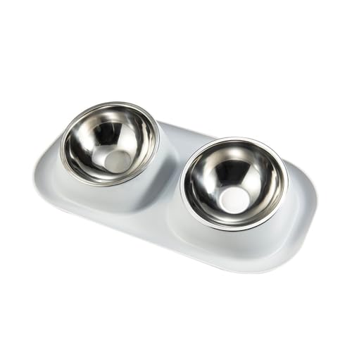 Edelstahl Haustiernapf Set erhöht 15° - Anti-Rutsch Katzen- & Hundenapf mit Whisker-Relief, Anti-Erbrechen Design für Futter & Wasser, abnehmbar & spülmaschinengeeignet (Grau, EIN Satz) von JACKANNA