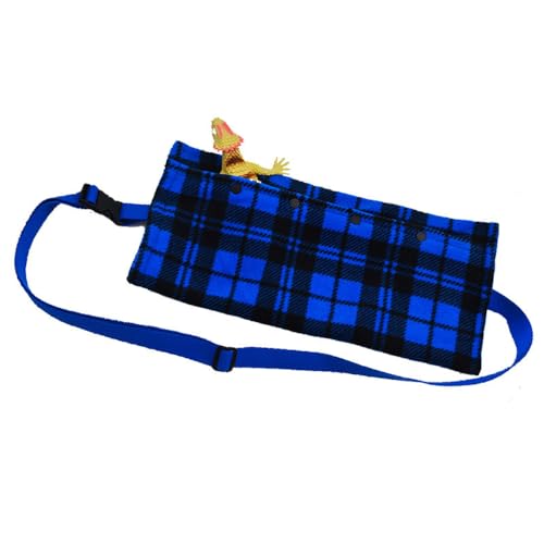 Eidechsen, Bearded Dragon Harness and Leash, verstellbare Schultertasche für kleine Haustiere, bartagame zubehör, Tragetasche, Reptilien, Reisetasche, Reptilien-Tragetasche (Blaue Karos) von JACKANNA