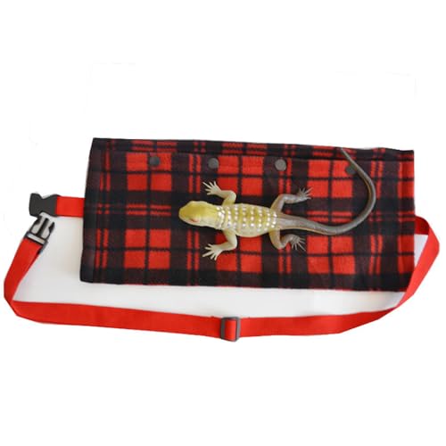 Eidechsen, Bearded Dragon Harness and Leash, verstellbare Schultertasche für kleine Haustiere, bartagame zubehör, Tragetasche, Reptilien, Reisetasche, Reptilien-Tragetasche (Rote Karos) von JACKANNA
