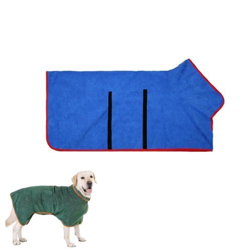 Hunde Bademantel Mikrofaser, Mit Klettverschluss Schnell Trocknend Badetuch, Sehr Saugfähig, Hundehandtuch Extra Saugfähig, Bademantel für Hunde Geeignet Für Große (Blau) von JACKANNA
