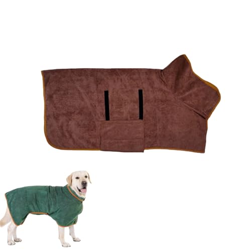 Hunde Bademantel Mikrofaser, Mit Klettverschluss Schnell Trocknend Badetuch, Sehr Saugfähig, Hundehandtuch Extra Saugfähig, Bademantel für Hunde Geeignet Für Große (Braun) von JACKANNA