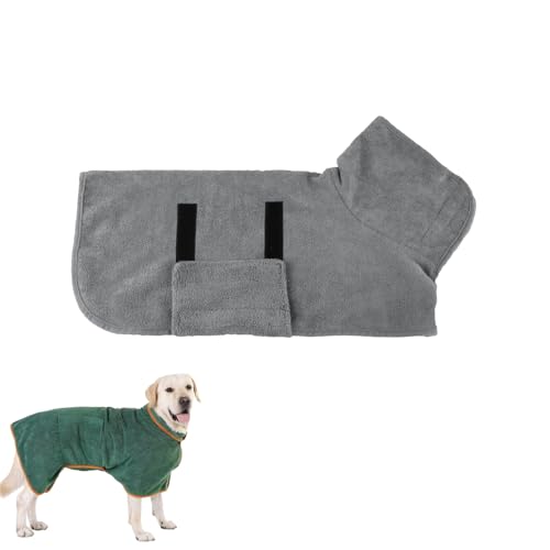 Hunde Bademantel Mikrofaser, Mit Klettverschluss Schnell Trocknend Badetuch, Sehr Saugfähig, Hundehandtuch Extra Saugfähig, Bademantel für Hunde Geeignet Für Große (Grau) von JACKANNA