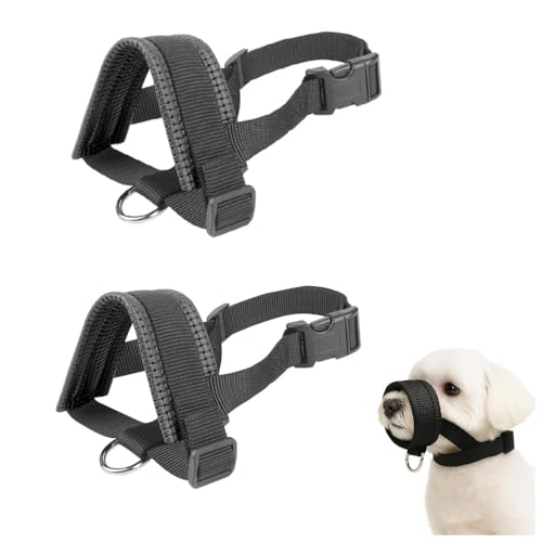 Hundemaulkorb verstellbar – Atmungsaktiver Beißschutz für Hunde, Anti-Bellen, Weiches gepolstertes Maulkorbschutz gegen Beißen & Kauen (Schwarz, M-124G) von JACKANNA