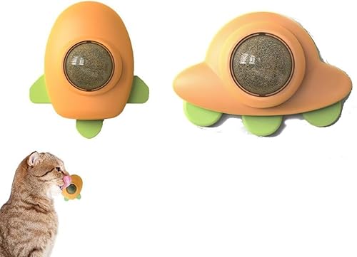 JACKANNA 2 Stück Katzenminze-Bälle 360° drehbar - Selbstklebend & essbar, natürliches Interaktives Wandspielzeug für Katzen mit Premium-Katzenminze (2) von JACKANNA