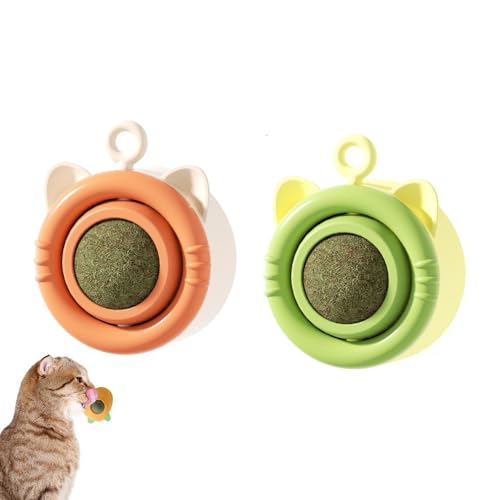 JACKANNA 2 Stück Katzenminze-Bälle 360° drehbar - Selbstklebend & essbar, natürliches Interaktives Wandspielzeug für Katzen mit Premium-Katzenminze (4) von JACKANNA