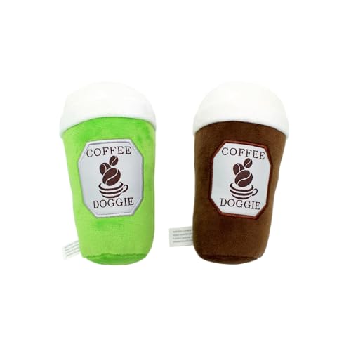 JACKANNA 2er-Set Hundespielzeug mit Quietschfunktion - Kaffeetassen-Kauspielzeug für Hunde & Katzen - Robustes Plüschspielzeug für kleine, mittlere & große Hunderassen (Kaffee) von JACKANNA