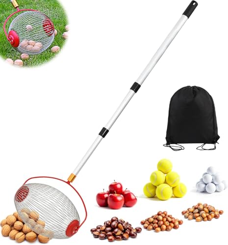 JACKANNA Apfelsammler Rollsammler, Nusssammler Obstpflücker mit Teleskopstiel, Obstsammler Rollsammler,Gardena Apfelsammler Walnuss Sammler für Haselnuss Eichelsammler Kirschen Golfbälle Tennisbälle von JACKANNA