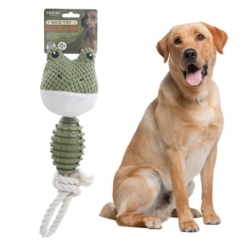 JACKANNA Baumwollseil TPR Hundespielzeug für kleine, mittlere und große Hunde Hund kauen Seil Knoten Spielzeug, unzerstörbar Hund kauen Spielzeug, Kauen Vocal Pet Toys (Frosch) von JACKANNA