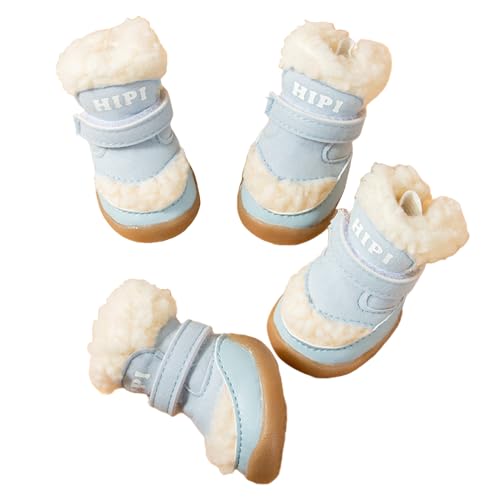 JACKANNA Haustier warme Baumwolle Schuhe, Winter rutschfest verdickt Hundeschuhe, Teddy Bichon kleinen Hund Schnee Stiefel, Welpen Pfote Protektoren (Himmelblau, L) von JACKANNA