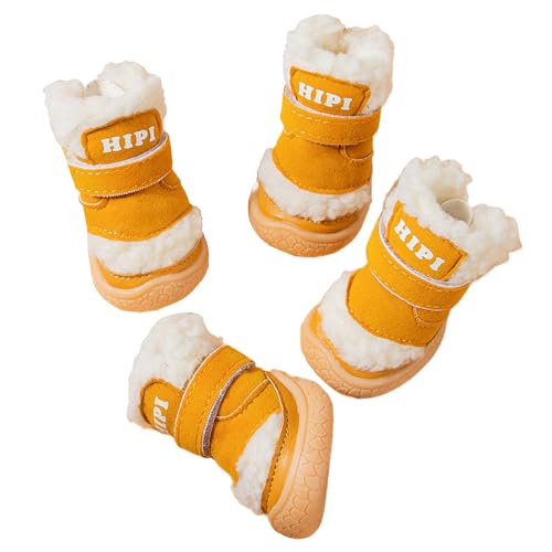 JACKANNA Haustier warme Baumwolle Schuhe, Winter rutschfest verdickt Hundeschuhe, Teddy Bichon kleinen Hund Schnee Stiefel, Welpen Pfote Protektoren (lebhaftes Gelb, S) von JACKANNA