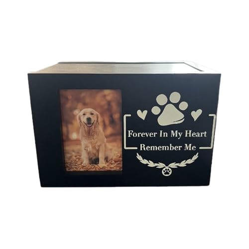 JACKANNA Haustierurne für Hundeasche Hundebox Holz Schwarz Grabstein Tierurnen für Hunde Erinnerung Hund Trauer Haustier Asche Box mit Hunde Urne und Aschebeutel von JACKANNA