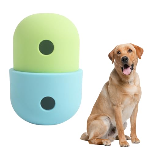 JACKANNA Hundesnackspielzeug, rollendes Futterspielzeug, interaktives Puzzlespielzeug für Haustiere, langsames Futterspielzeug für kleine, mittlere und große Hunde (Gelb mit blau) von JACKANNA