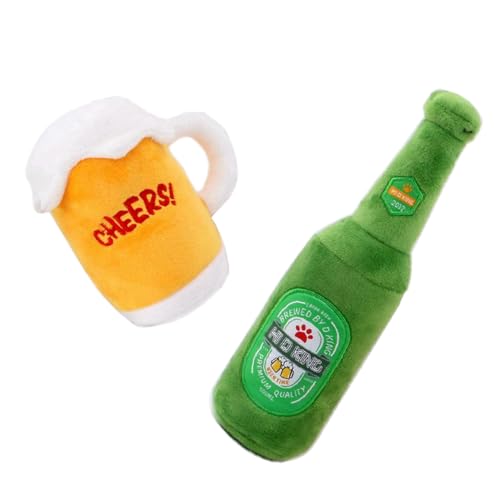 JACKANNA Hundespielzeug 2er-Set mit Quietschfunktion – Spielzeug gegen Langeweile für Welpen & Hunde (klein & mittelgroß) – Weiches Kauspielzeug als Haustier-Geschenk (Bier) von JACKANNA