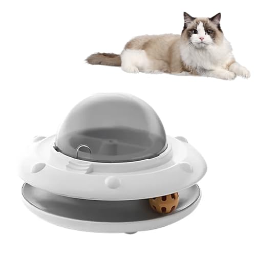 JACKANNA Indoor-Katzen-Snack-Puzzle-Futterautomat, langsamer Futterspender, Katzensnack-Spielzeug mit Rollenkugel für Bewegung und gegen Langeweile (Weiß) von JACKANNA