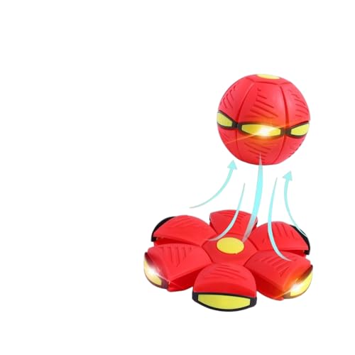 JACKANNA Interaktives Hundespielzeug – Fliegende Untertasse & Springball mit LED-Licht, kaufsicher Frisbee für Hundetraining, Wurf- und Fangspiel (selbstleuchtend) (Rot) von JACKANNA