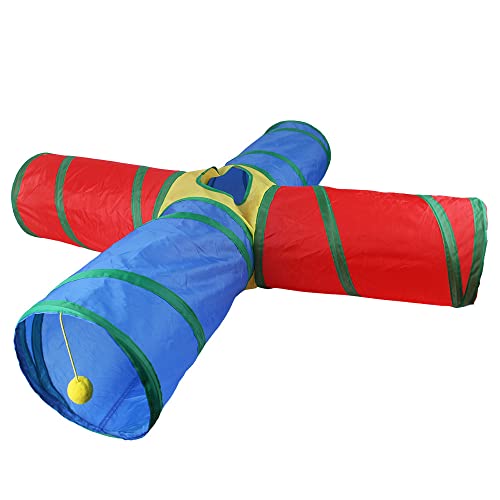 JACKANNA Interaktives KatzenspielzeugSmartes KatzenspielzeugZusammenklappbarer Katzentunnel mit SpielballZusammenklappbarer Regenbogentunnel mit Katzentunnel (Bunt vierkanalig) von JACKANNA