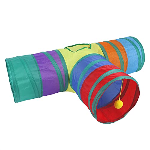 JACKANNA Interaktives KatzenspielzeugSmartes KatzenspielzeugZusammenklappbarer Katzentunnel mit SpielballZusammenklappbarer Regenbogentunnel mit Katzentunnel (Farbe 3-Kanal) von JACKANNA