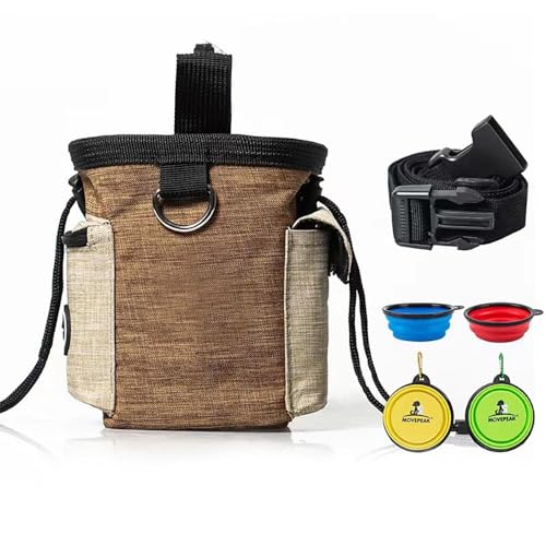 JACKANNA Magnetische Snap Haustier Snack Tasche große Kapazität Haustier Hund Ausbildung Tasche tragbare Haustier Ausflug Tasche Hund zu Fuß Tasche (Satz （Braun）) von JACKANNA