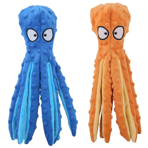 JACKANNA Octopus Hund und Katze Kauspielzeug, Plüsch Nicht-gefüllten Hund Vocal Toy, Octopus dauerhafte interaktive Haustier Spielzeug, geeignet für kleine und mittlere Hunde (Blau) von JACKANNA
