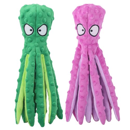 JACKANNA Octopus Hund und Katze Kauspielzeug, Plüsch Nicht-gefüllten Hund Vocal Toy, Octopus dauerhafte interaktive Haustier Spielzeug, geeignet für kleine und mittlere Hunde (Grün) von JACKANNA