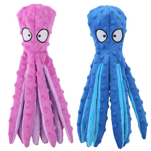 JACKANNA Octopus Hund und Katze Kauspielzeug, Plüsch Nicht-gefüllten Hund Vocal Toy, Octopus dauerhafte interaktive Haustier Spielzeug, geeignet für kleine und mittlere Hunde (Lila) von JACKANNA