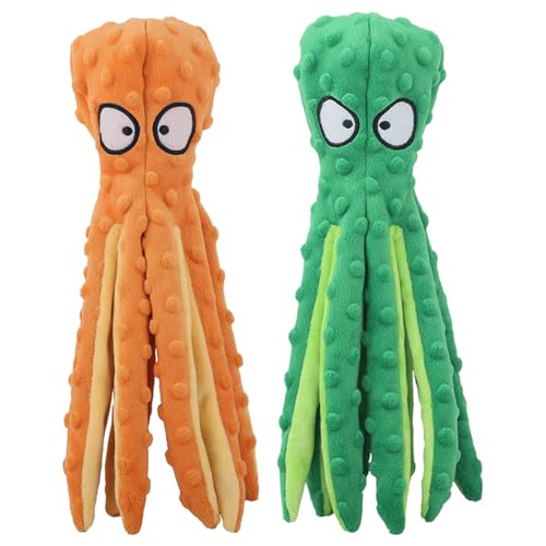 JACKANNA Octopus Hund und Katze Kauspielzeug, Plüsch Nicht-gefüllten Hund Vocal Toy, Octopus dauerhafte interaktive Haustier Spielzeug, geeignet für kleine und mittlere Hunde (Orange) von JACKANNA