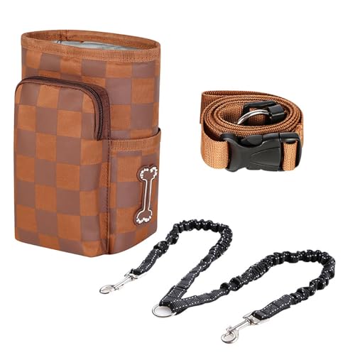 JACKANNA Snap Haustier Snack Taschen große Kapazität Haustier Hundetraining Taschen Portable Haustier Outing Taschen Hund Walking Taschen mit Leine (Misty braun Tasche + Leine) von JACKANNA