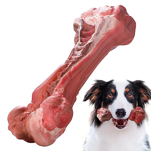 JACKANNA Tierknochen Spielzeug Hund Biss Simulation Gummi interaktive Zahnen Gummi Knochen Spielzeug mittlere und große Tier Spielzeug (Rot-weiß-braun) von JACKANNA