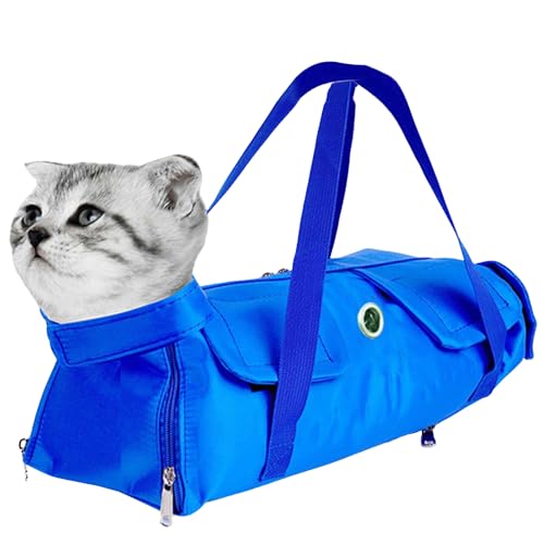JACKANNA Transporttasche Katze,katzenpflegetasche für Nagelpflege, Baden & Reisen – Verstellbare, Multifunktionale Haustier-Groomingtasche mit Kratzschutz, Schneiden, Reinigen und Fixieren (Blau) von JACKANNA