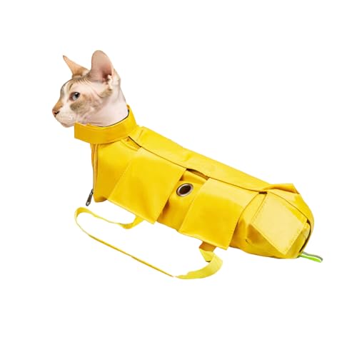 JACKANNA Transporttasche Katze,katzenpflegetasche für Nagelpflege, Baden & Reisen – Verstellbare, Multifunktionale Haustier-Groomingtasche mit Kratzschutz, Schneiden, Reinigen und Fixieren (Gelb) von JACKANNA